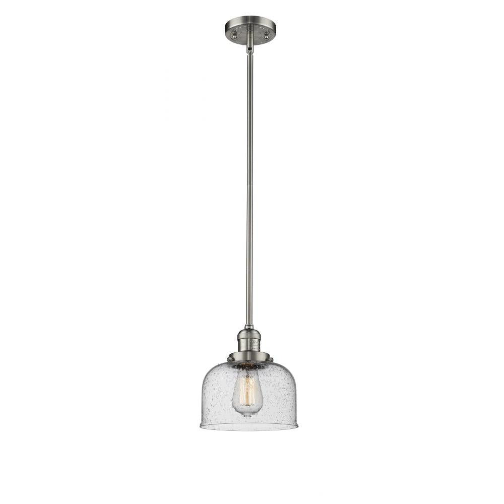 Bell - 1 Light - 8 inch - Brushed Satin Nickel - Stem Hung - Mini Pendant