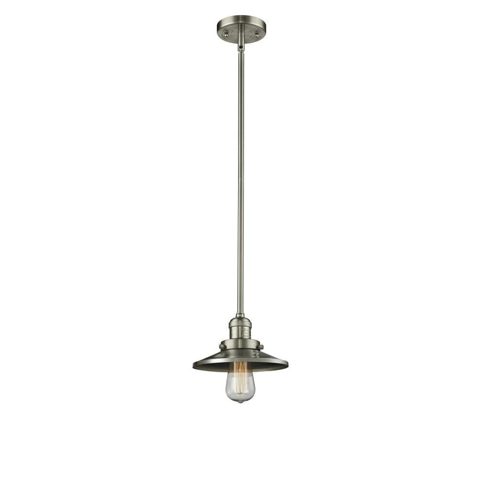 Railroad - 1 Light - 8 inch - Brushed Satin Nickel - Stem Hung - Mini Pendant