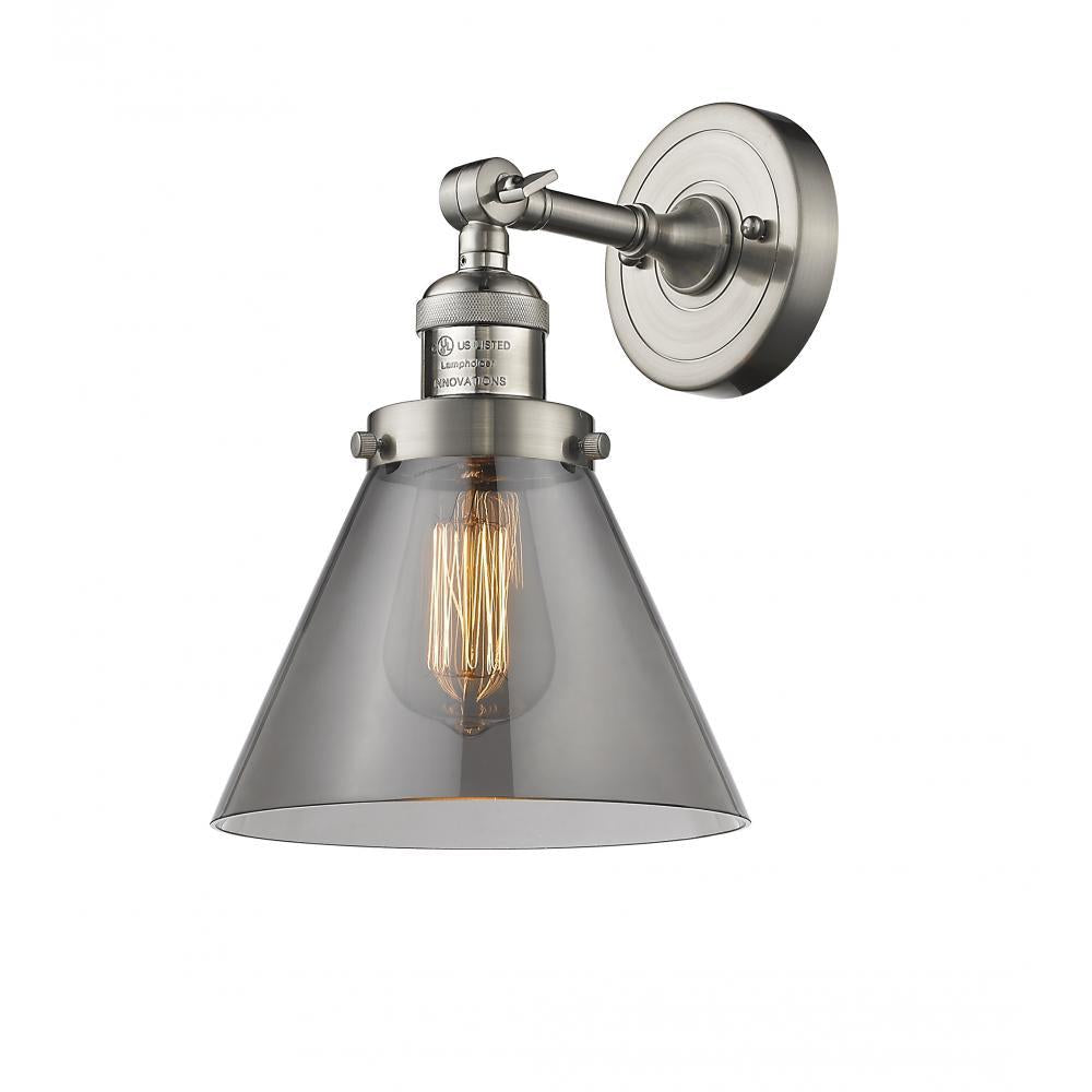 Cone - 1 Light - 8 inch - Brushed Satin Nickel - Adjustable Sconce
