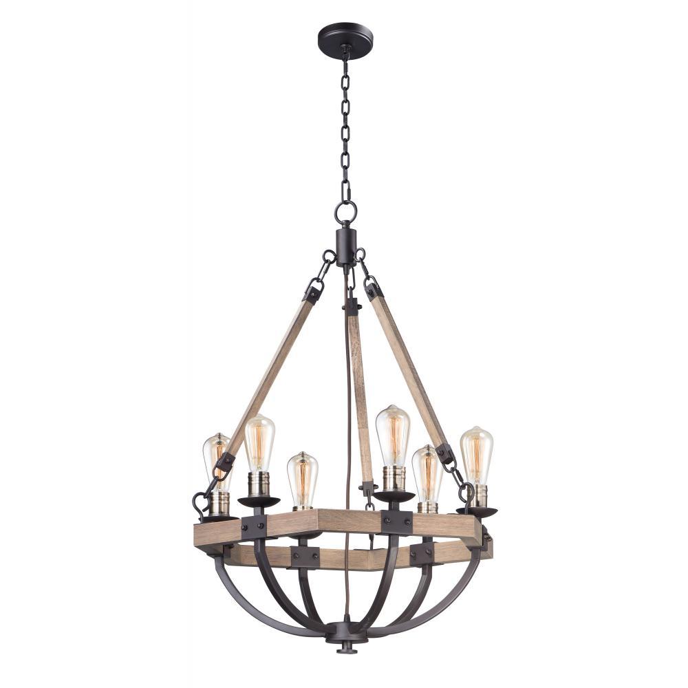 Lodge 24 Inch Chandelier – Weathered Oak / Bronze