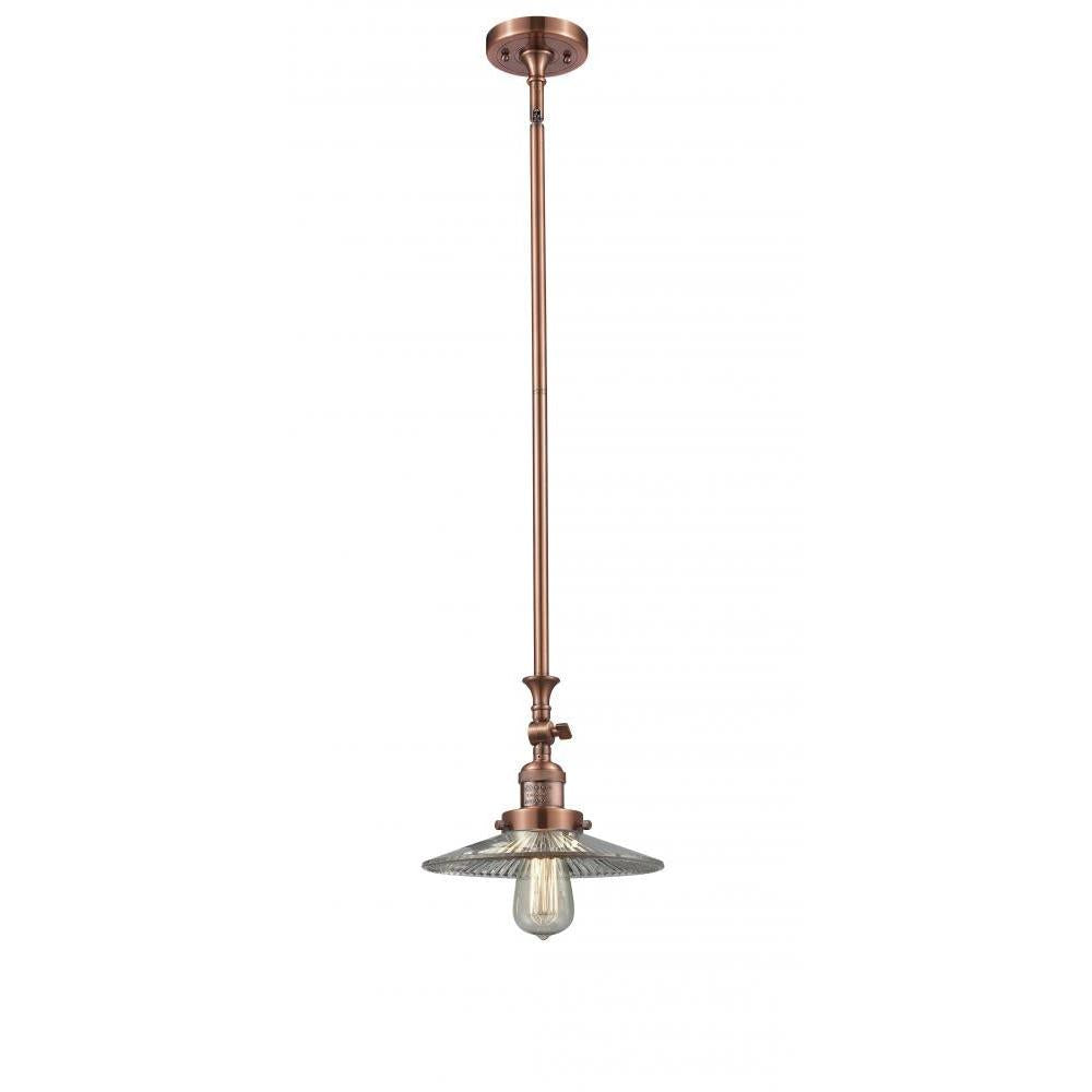 Halophane - 1 Light - 9 inch - Antique Copper - Stem Hung - Adjustable Mini Pendant
