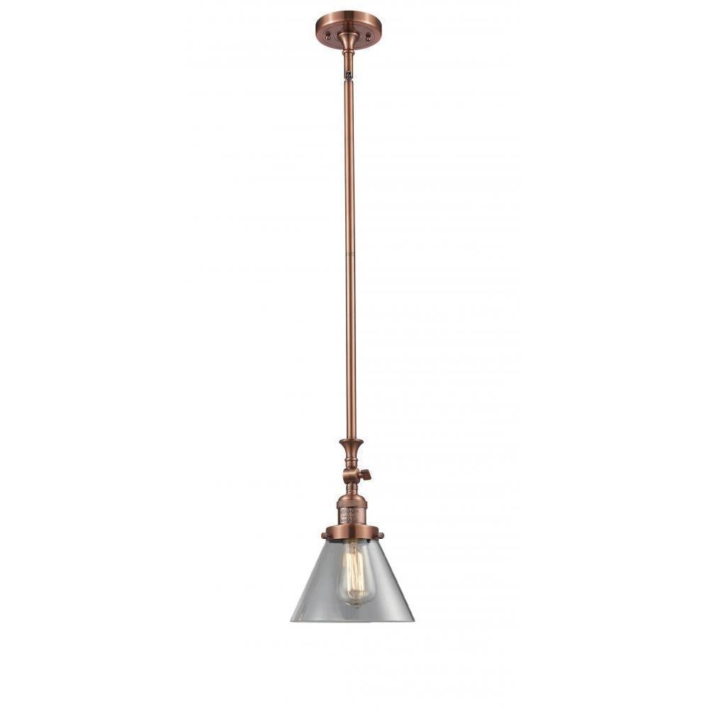 Cone - 1 Light - 8 inch - Antique Copper - Stem Hung - Adjustable Mini Pendant