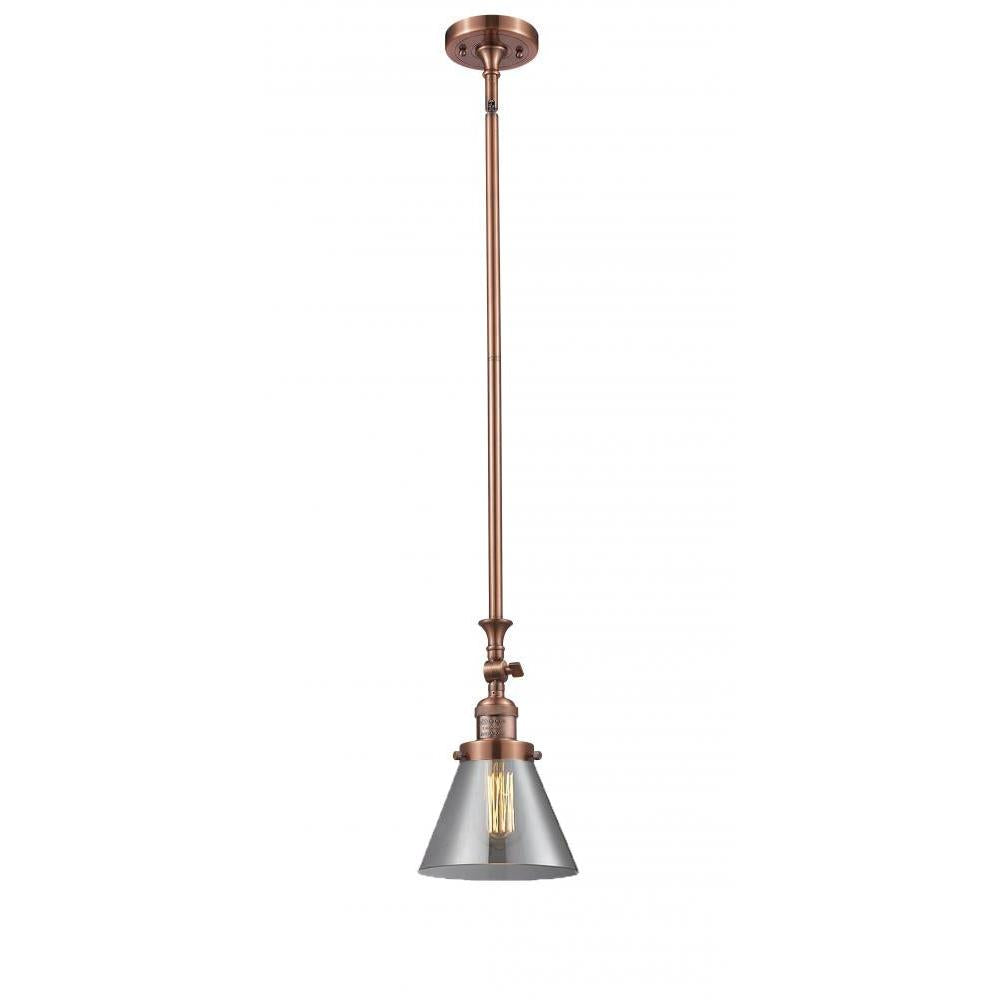 Cone - 1 Light - 8 inch - Antique Copper - Stem Hung - Adjustable Mini Pendant