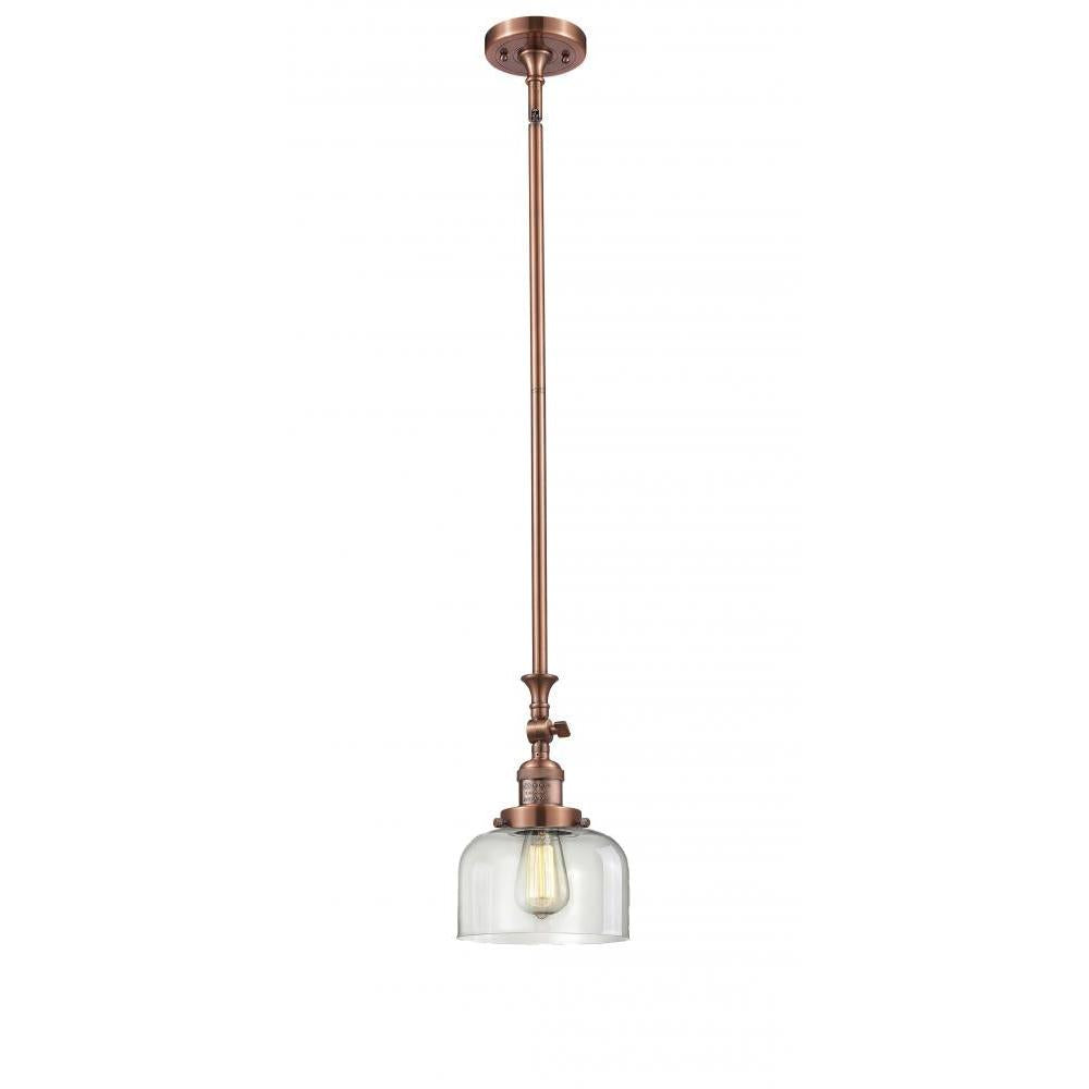 Bell - 1 Light - 8 inch - Antique Copper - Stem Hung - Adjustable Mini Pendant