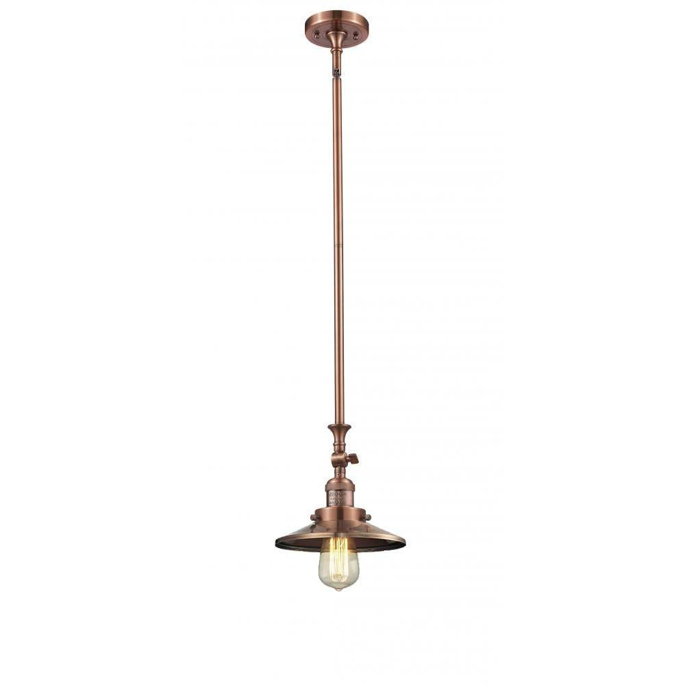 Railroad - 1 Light - 8 inch - Antique Copper - Stem Hung - Adjustable Mini Pendant
