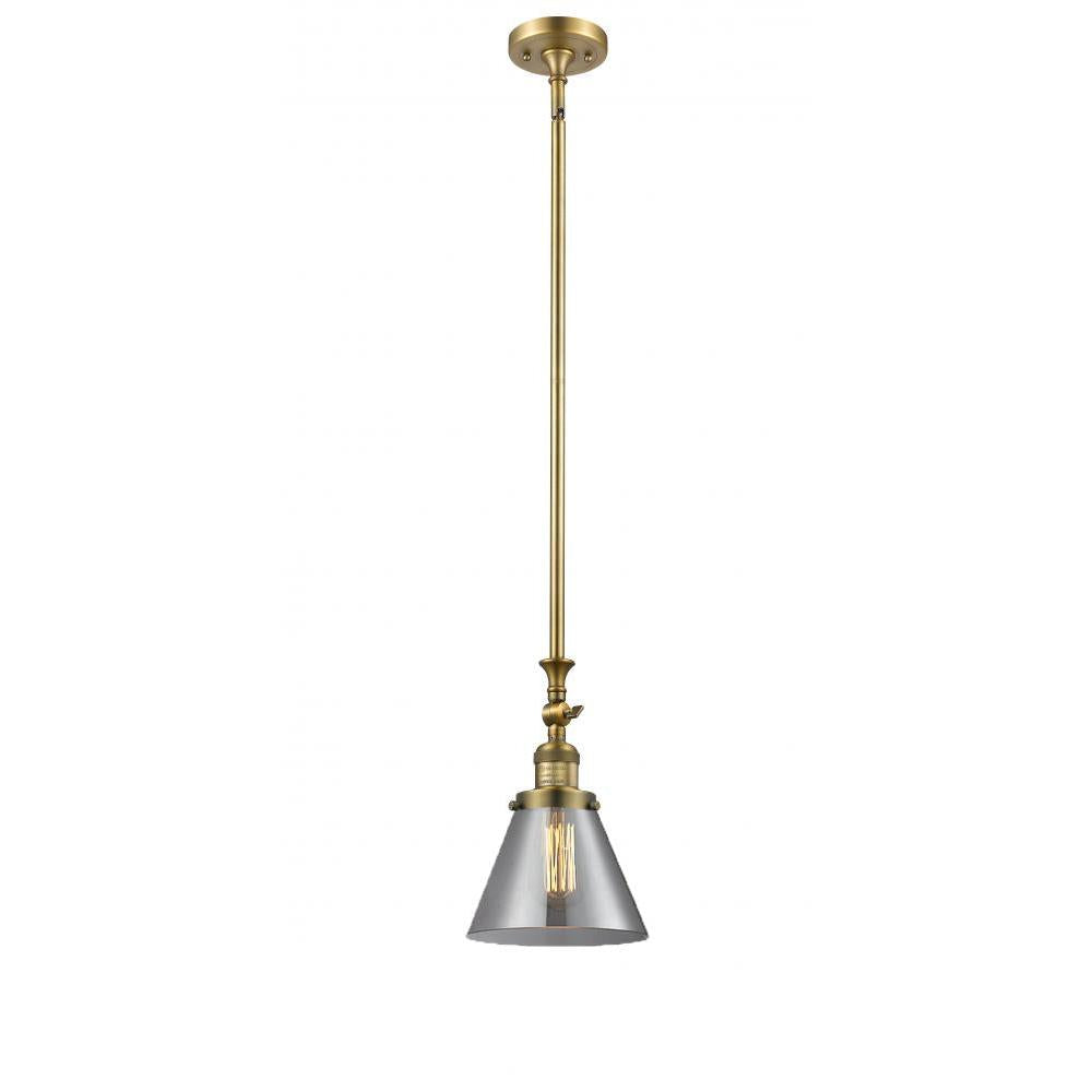 Cone - 1 Light - 8 inch - Brushed Brass - Stem Hung - Adjustable Mini Pendant