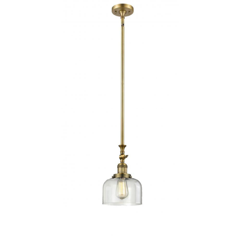 Bell - 1 Light - 8 inch - Brushed Brass - Stem Hung - Adjustable Mini Pendant