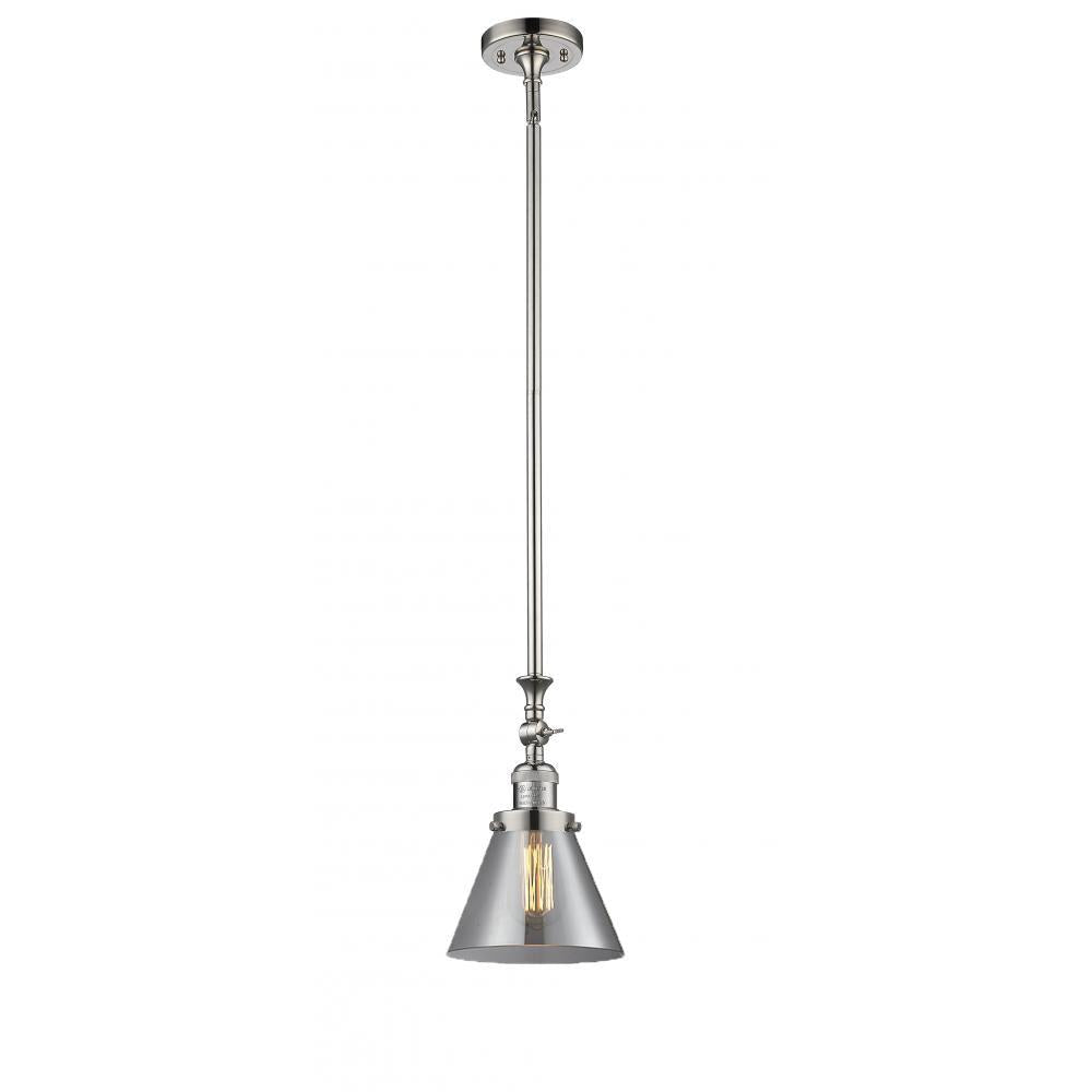 Cone - 1 Light - 8 inch - Polished Nickel - Stem Hung - Adjustable Mini Pendant