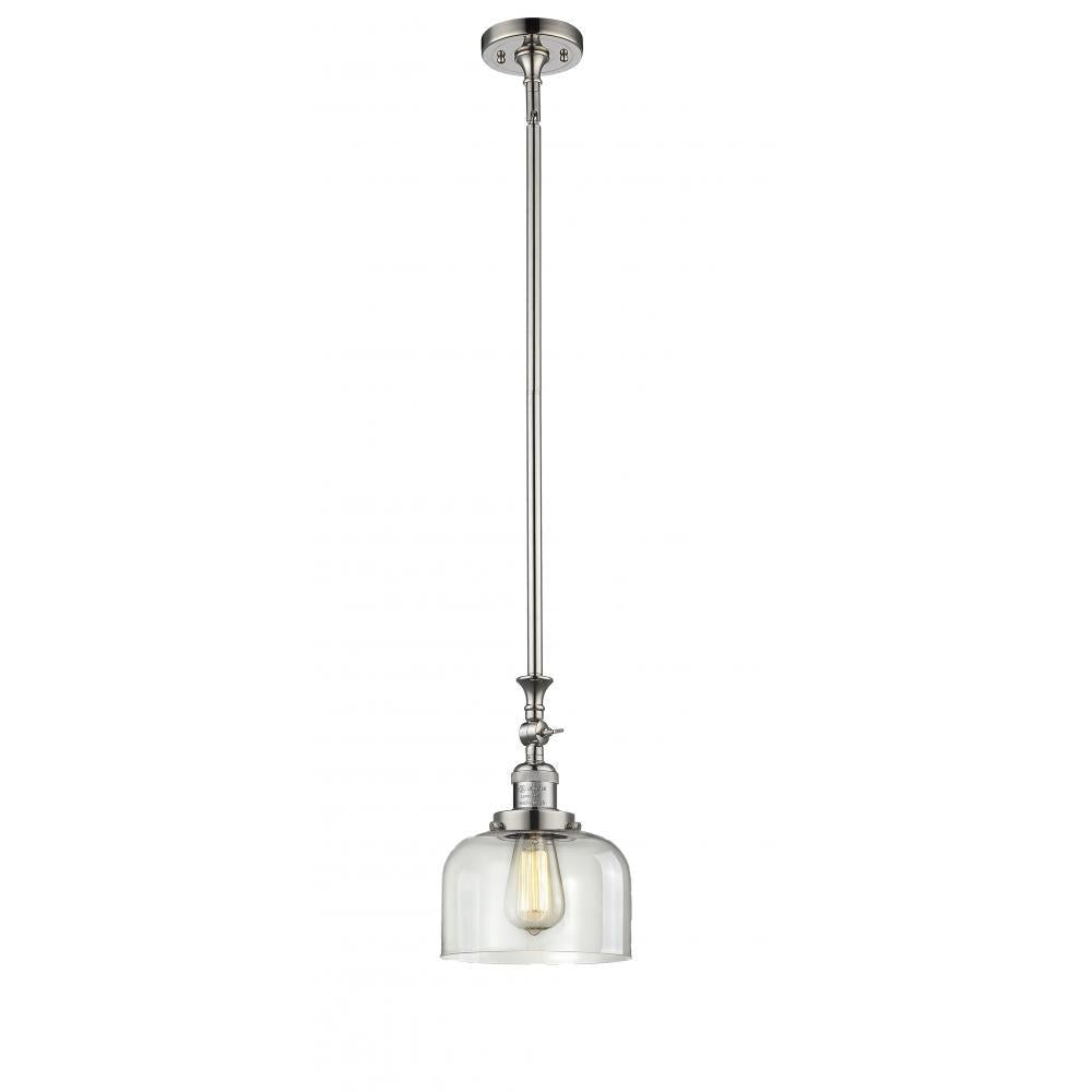 Bell - 1 Light - 8 inch - Polished Nickel - Stem Hung - Adjustable Mini Pendant