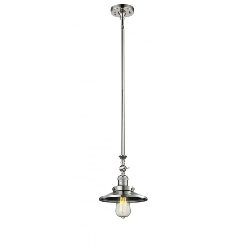Railroad - 1 Light - 8 inch - Polished Nickel - Stem Hung - Adjustable Mini Pendant