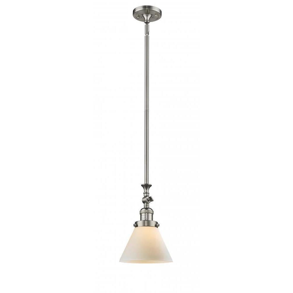 Cone - 1 Light - 8 inch - Brushed Satin Nickel - Stem Hung - Adjustable Mini Pendant