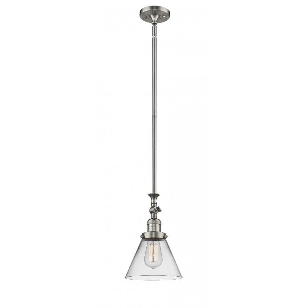 Cone - 1 Light - 8 inch - Brushed Satin Nickel - Stem Hung - Adjustable Mini Pendant