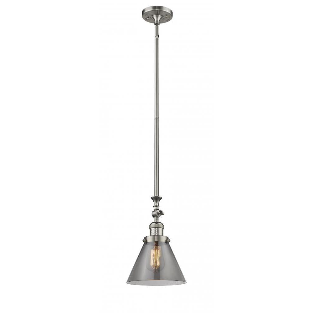 Cone - 1 Light - 8 inch - Brushed Satin Nickel - Stem Hung - Adjustable Mini Pendant