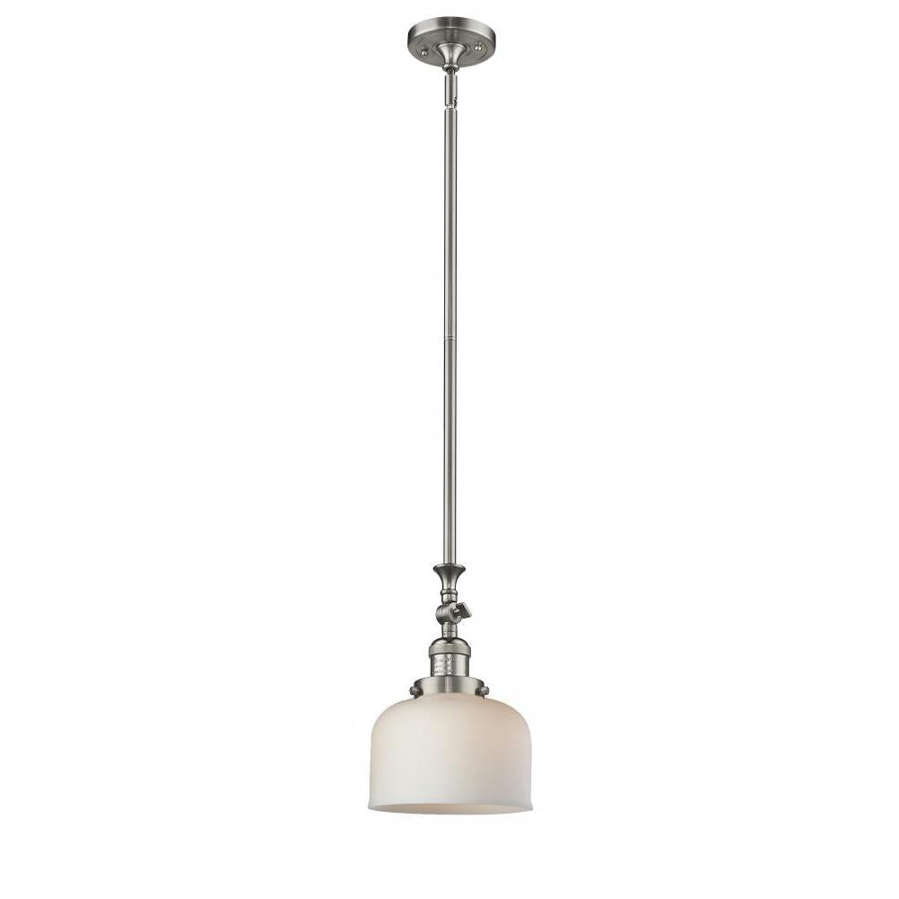 Bell - 1 Light - 8 inch - Brushed Satin Nickel - Stem Hung - Adjustable Mini Pendant