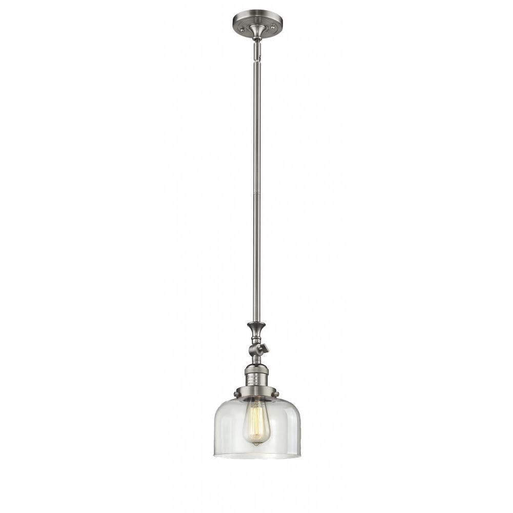 Bell - 1 Light - 8 inch - Brushed Satin Nickel - Stem Hung - Adjustable Mini Pendant