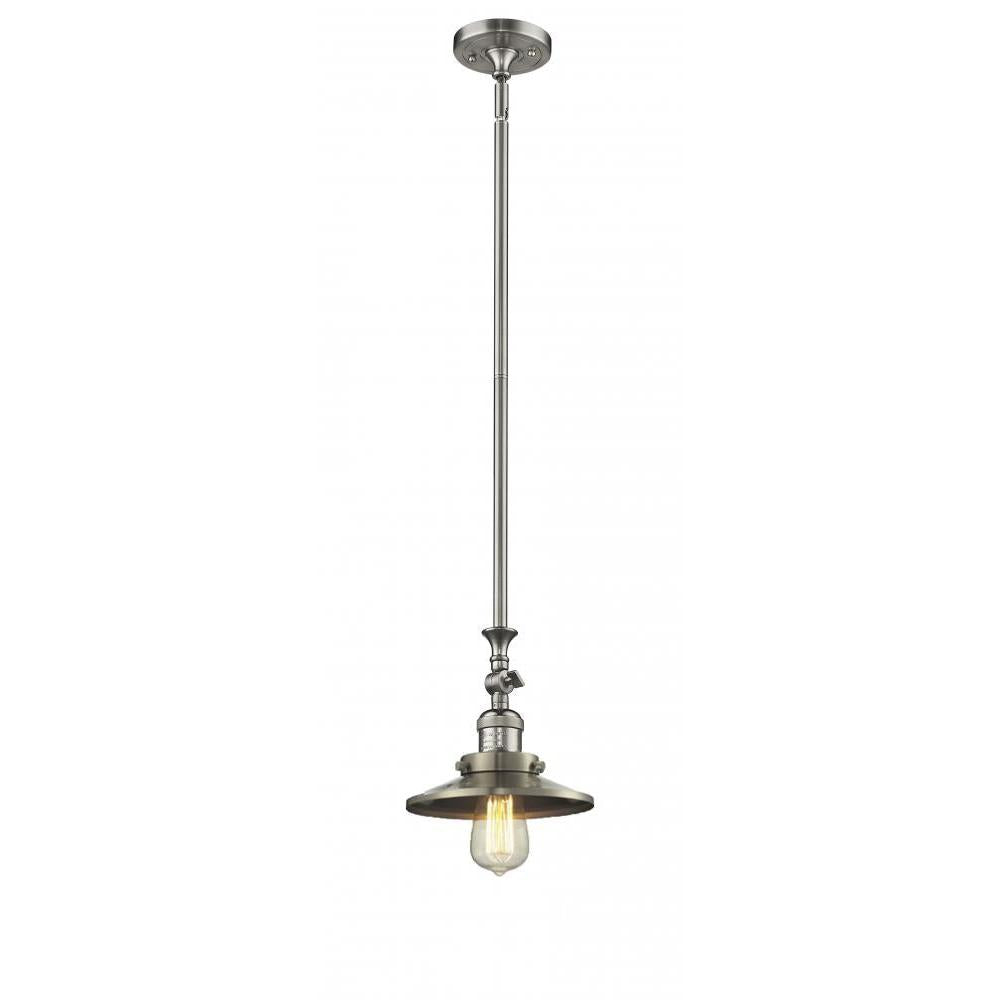 Railroad - 1 Light - 8 inch - Brushed Satin Nickel - Stem Hung - Adjustable Mini Pendant