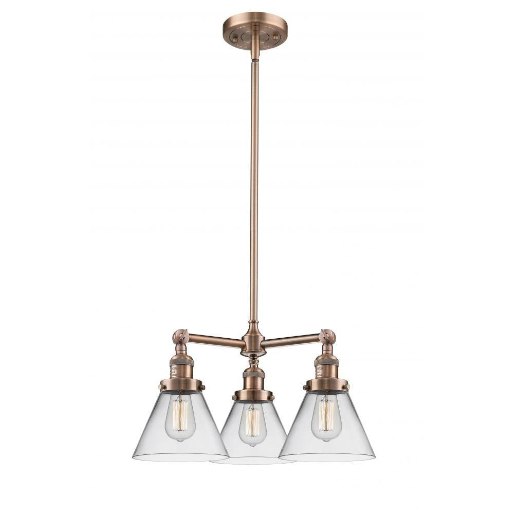 Cone - 3 Light - 22 inch - Antique Copper - Stem Hung - Chandelier