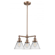 Cone - 3 Light - 22 inch - Antique Copper - Stem Hung - Chandelier