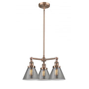 Cone - 3 Light - 22 inch - Antique Copper - Stem Hung - Chandelier