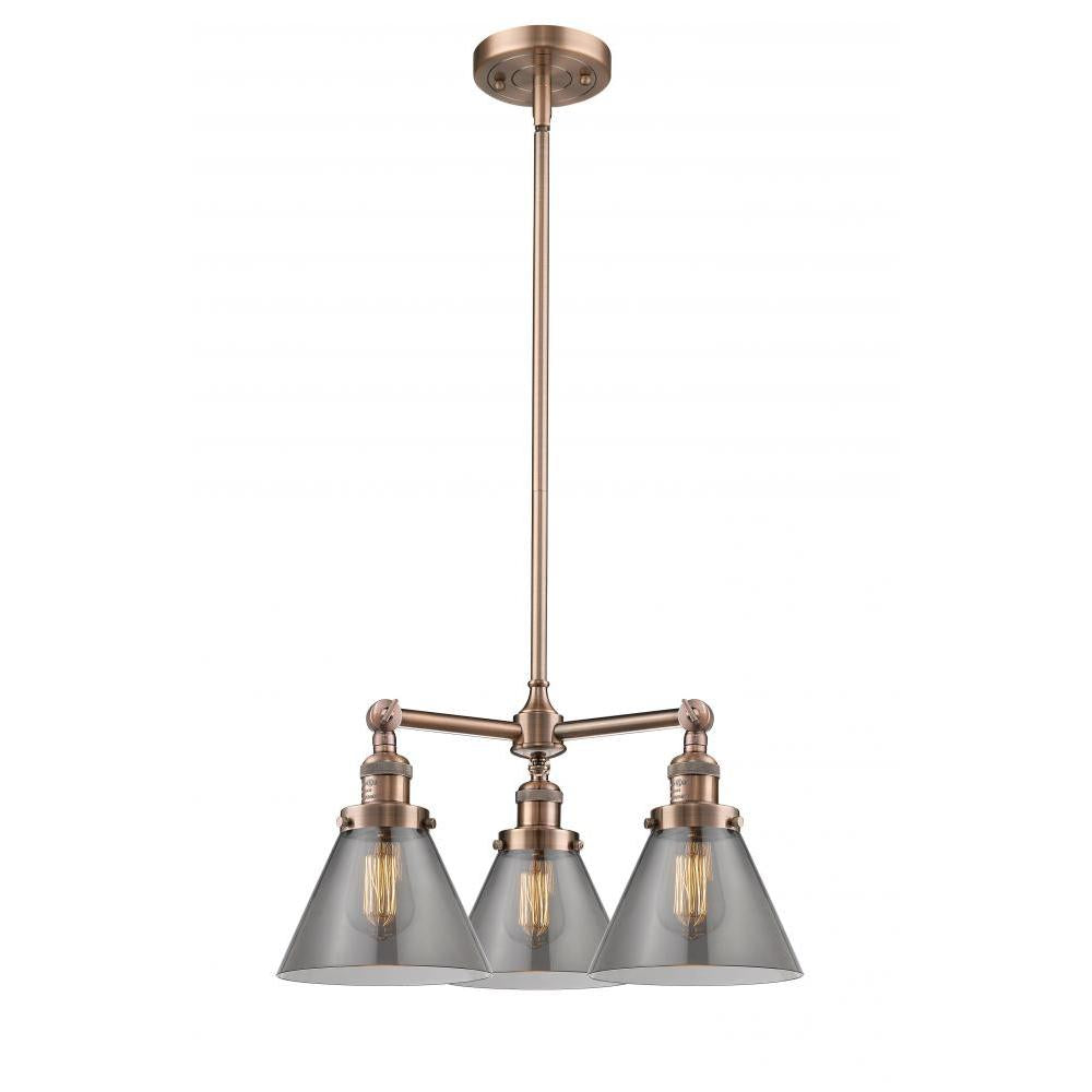 Cone - 3 Light - 22 inch - Antique Copper - Stem Hung - Chandelier