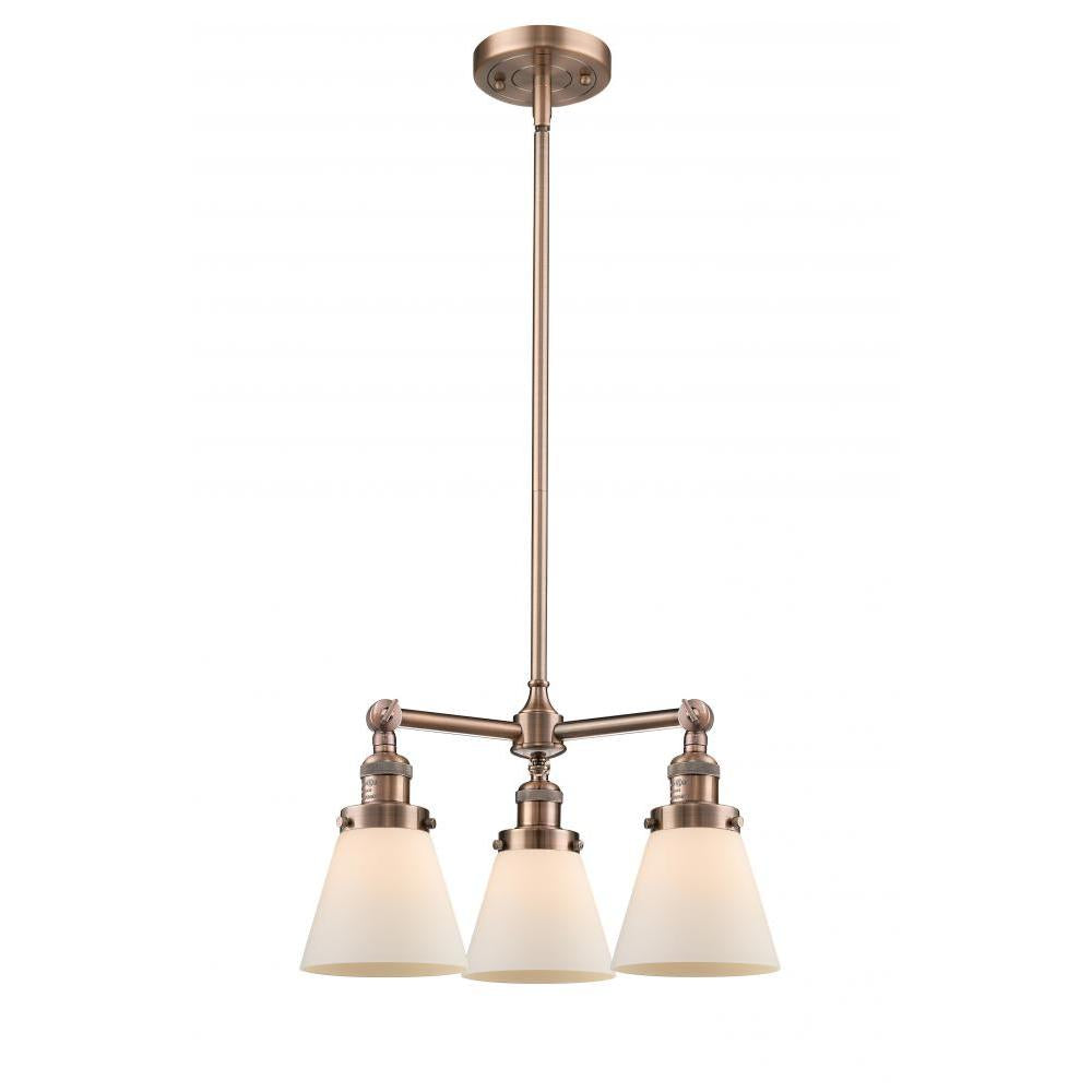 Cone - 3 Light - 19 inch - Antique Copper - Stem Hung - Chandelier