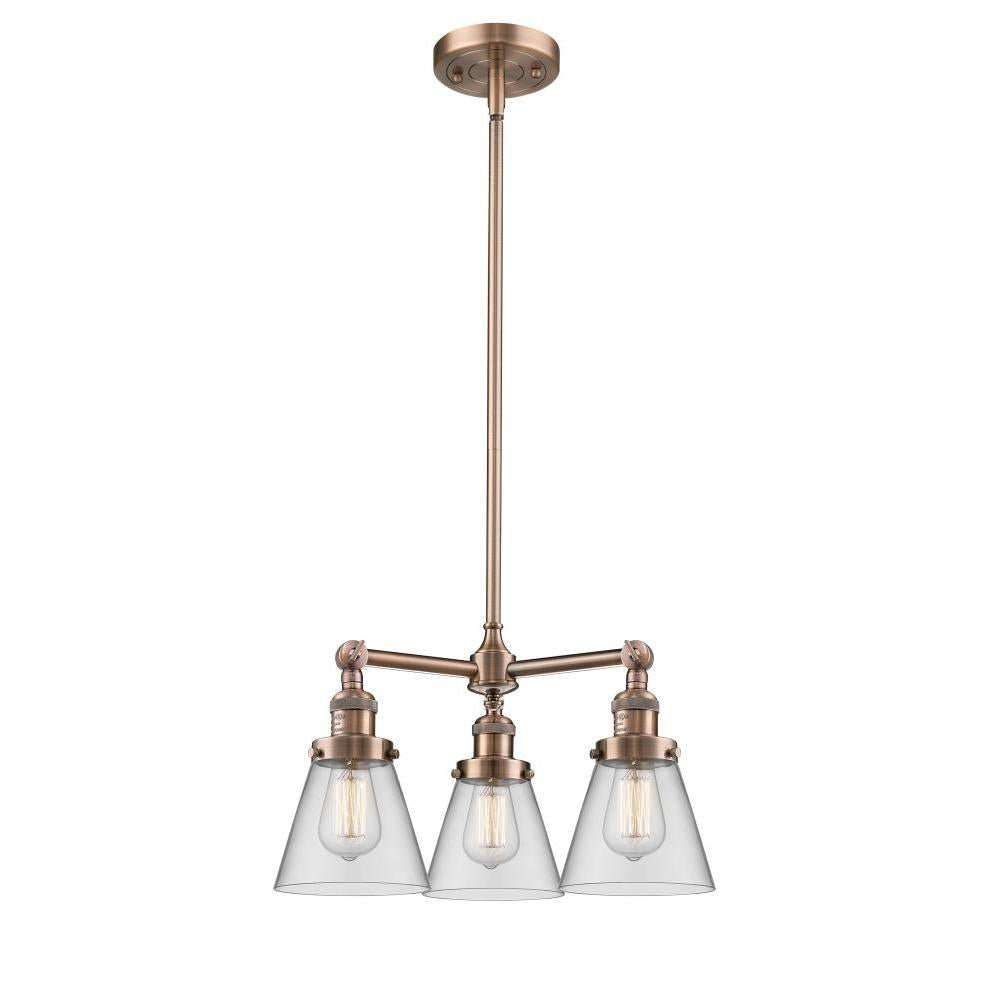 Cone - 3 Light - 19 inch - Antique Copper - Stem Hung - Chandelier