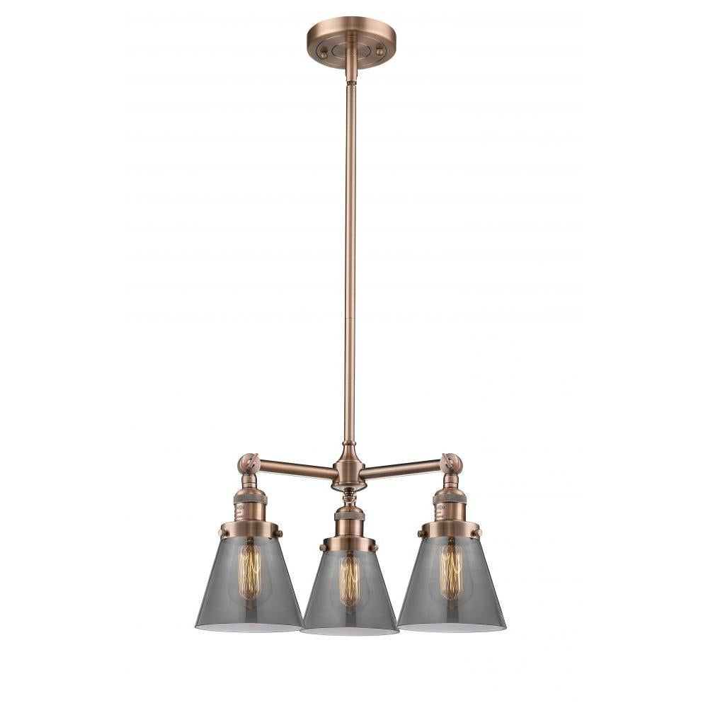 Cone - 3 Light - 19 inch - Antique Copper - Stem Hung - Chandelier