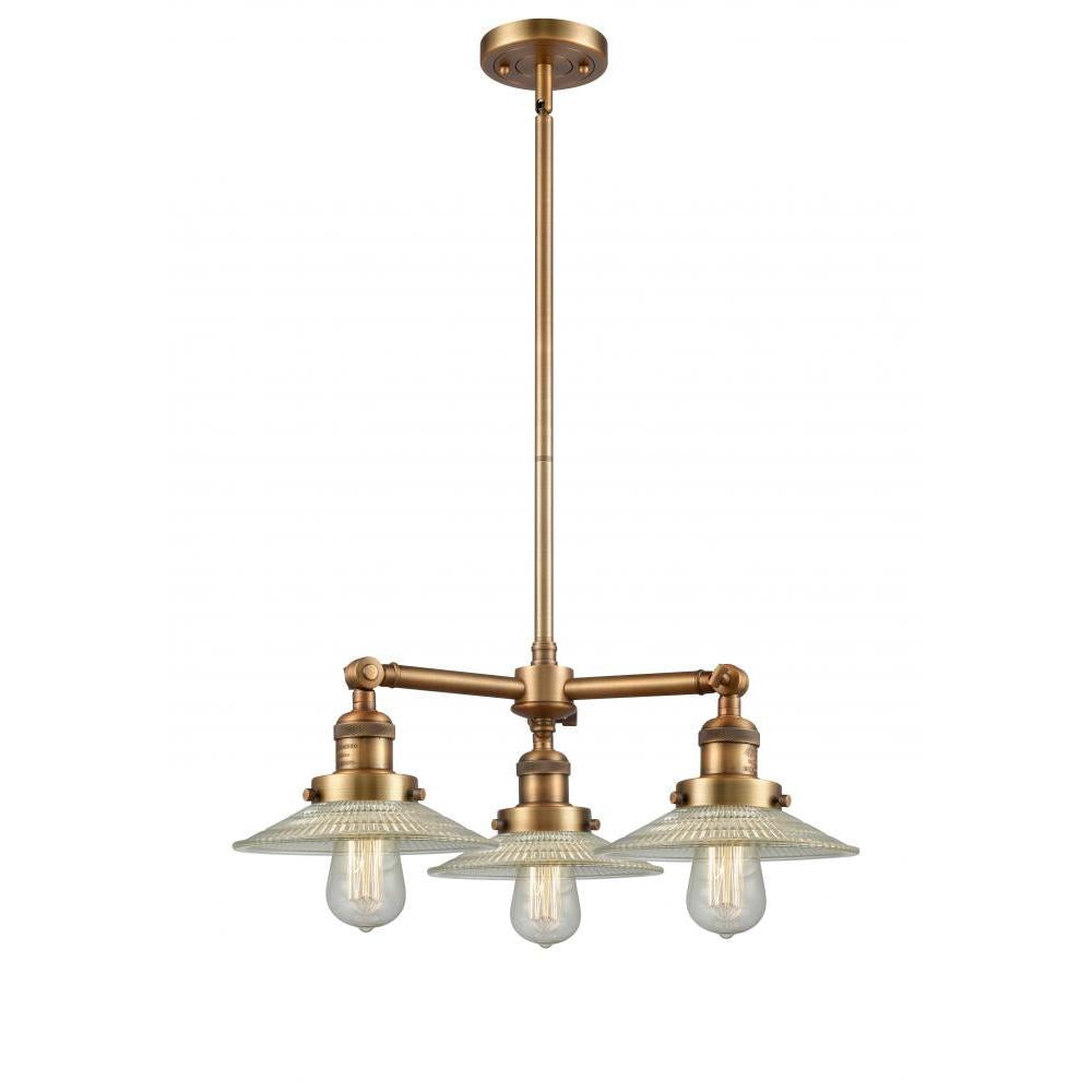 Halophane - 3 Light - 22 inch - Brushed Brass - Stem Hung - Chandelier