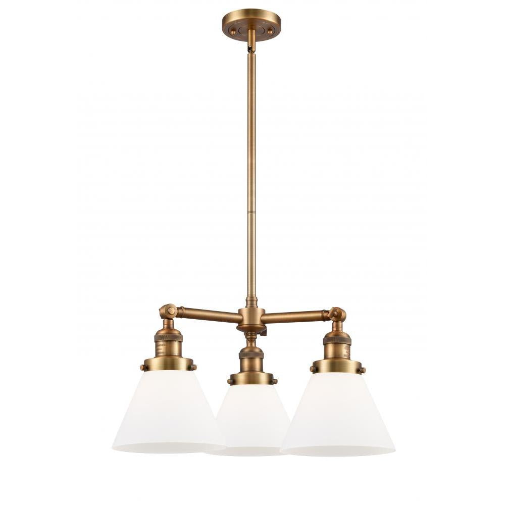 Cone - 3 Light - 22 inch - Brushed Brass - Stem Hung - Chandelier