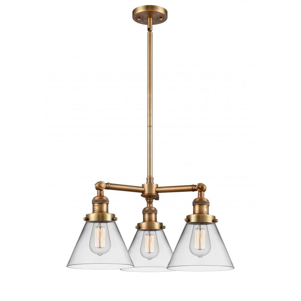 Cone - 3 Light - 22 inch - Brushed Brass - Stem Hung - Chandelier