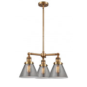 Cone - 3 Light - 22 inch - Brushed Brass - Stem Hung - Chandelier