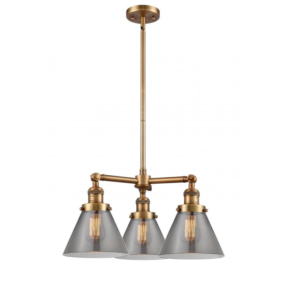 Cone - 3 Light - 22 inch - Brushed Brass - Stem Hung - Chandelier