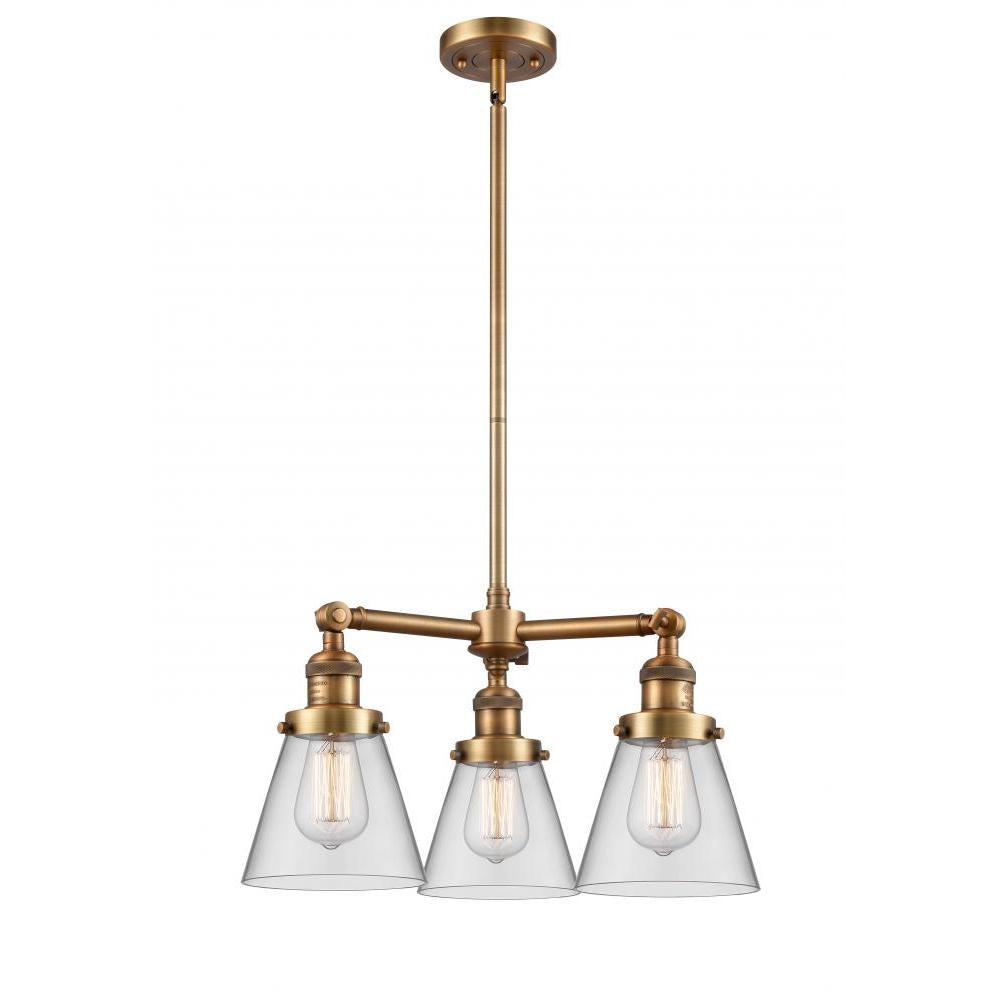 Cone - 3 Light - 19 inch - Brushed Brass - Stem Hung - Chandelier