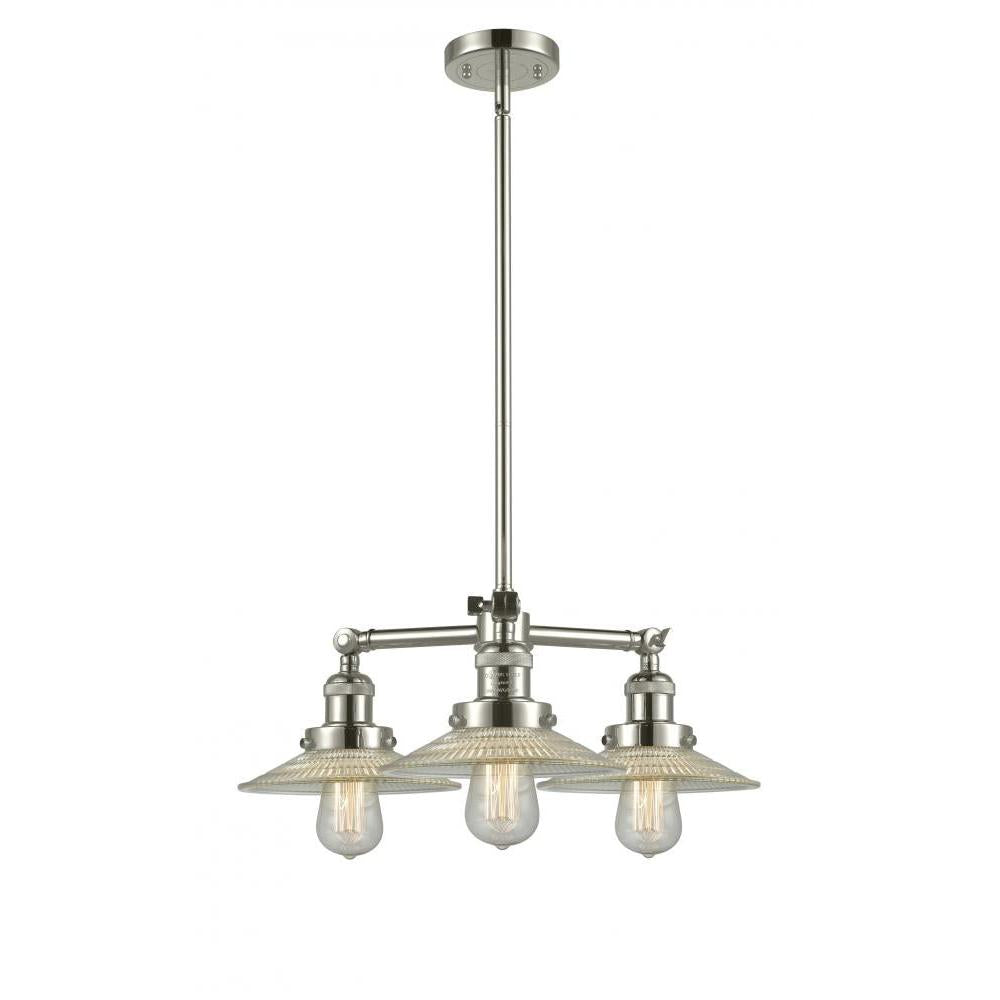 Halophane - 3 Light - 22 inch - Polished Nickel - Stem Hung - Chandelier