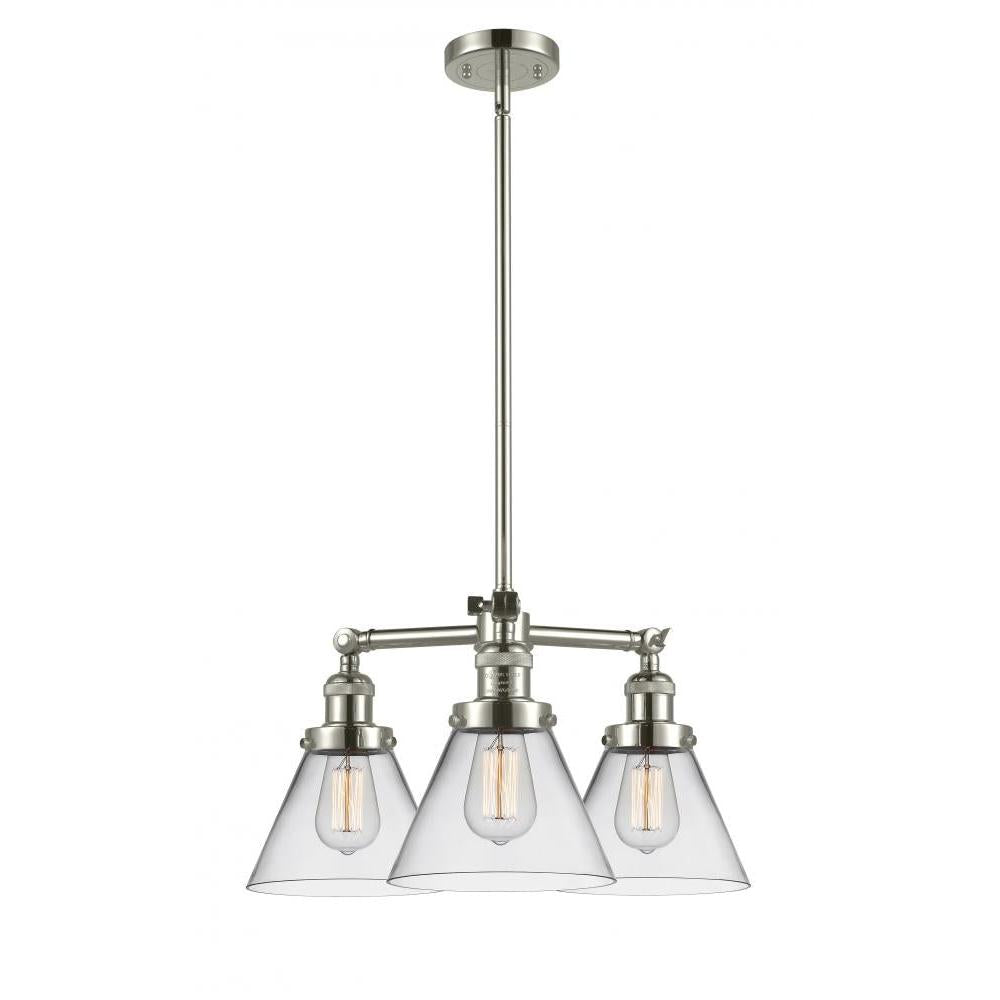 Cone - 3 Light - 22 inch - Polished Nickel - Stem Hung - Chandelier