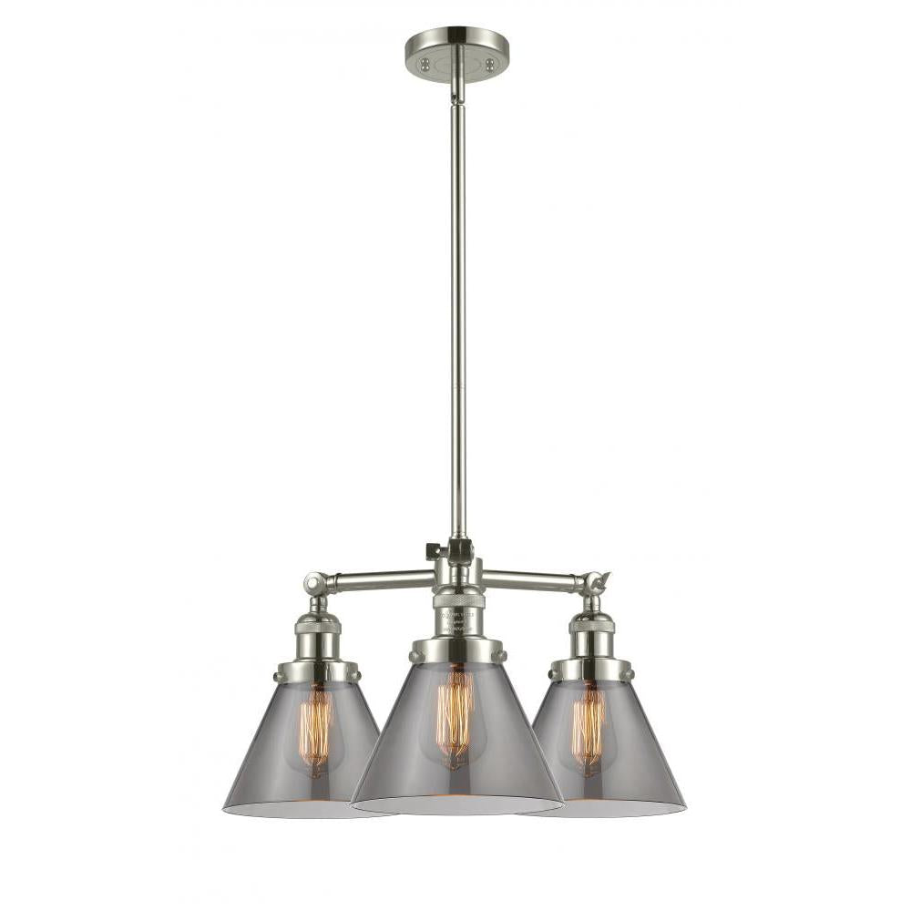 Cone - 3 Light - 22 inch - Polished Nickel - Stem Hung - Chandelier