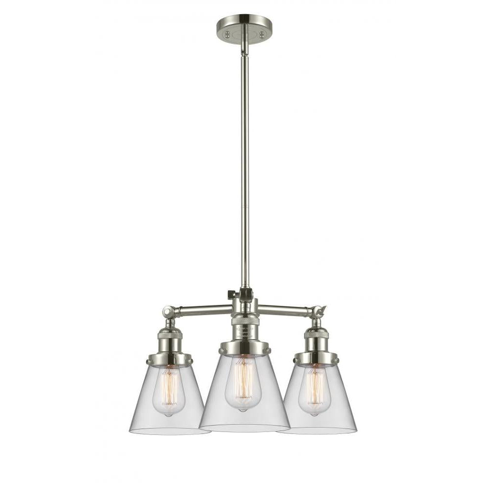 Cone - 3 Light - 19 inch - Polished Nickel - Stem Hung - Chandelier