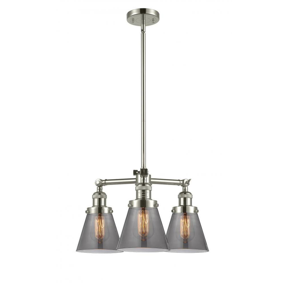 Cone - 3 Light - 19 inch - Polished Nickel - Stem Hung - Chandelier