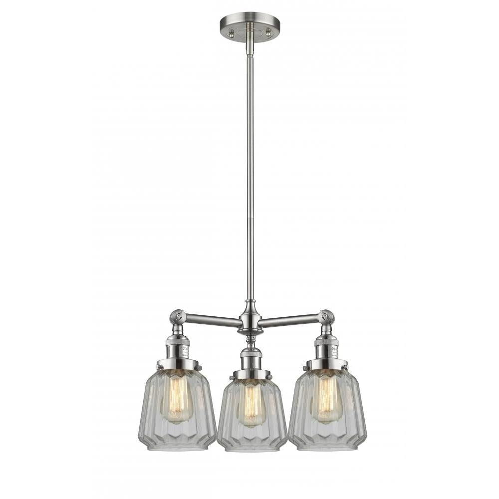 Chatham - 3 Light - 24 inch - Brushed Satin Nickel - Stem Hung - Chandelier