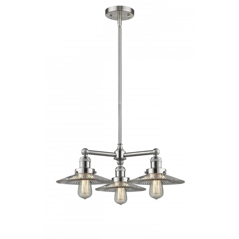 Halophane - 3 Light - 22 inch - Brushed Satin Nickel - Stem Hung - Chandelier