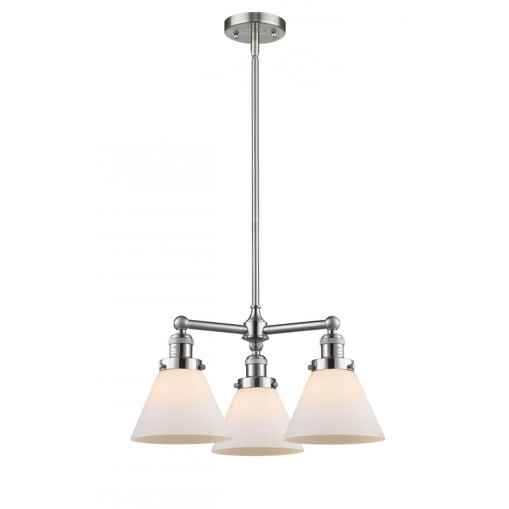 Cone - 3 Light - 22 inch - Brushed Satin Nickel - Stem Hung - Chandelier
