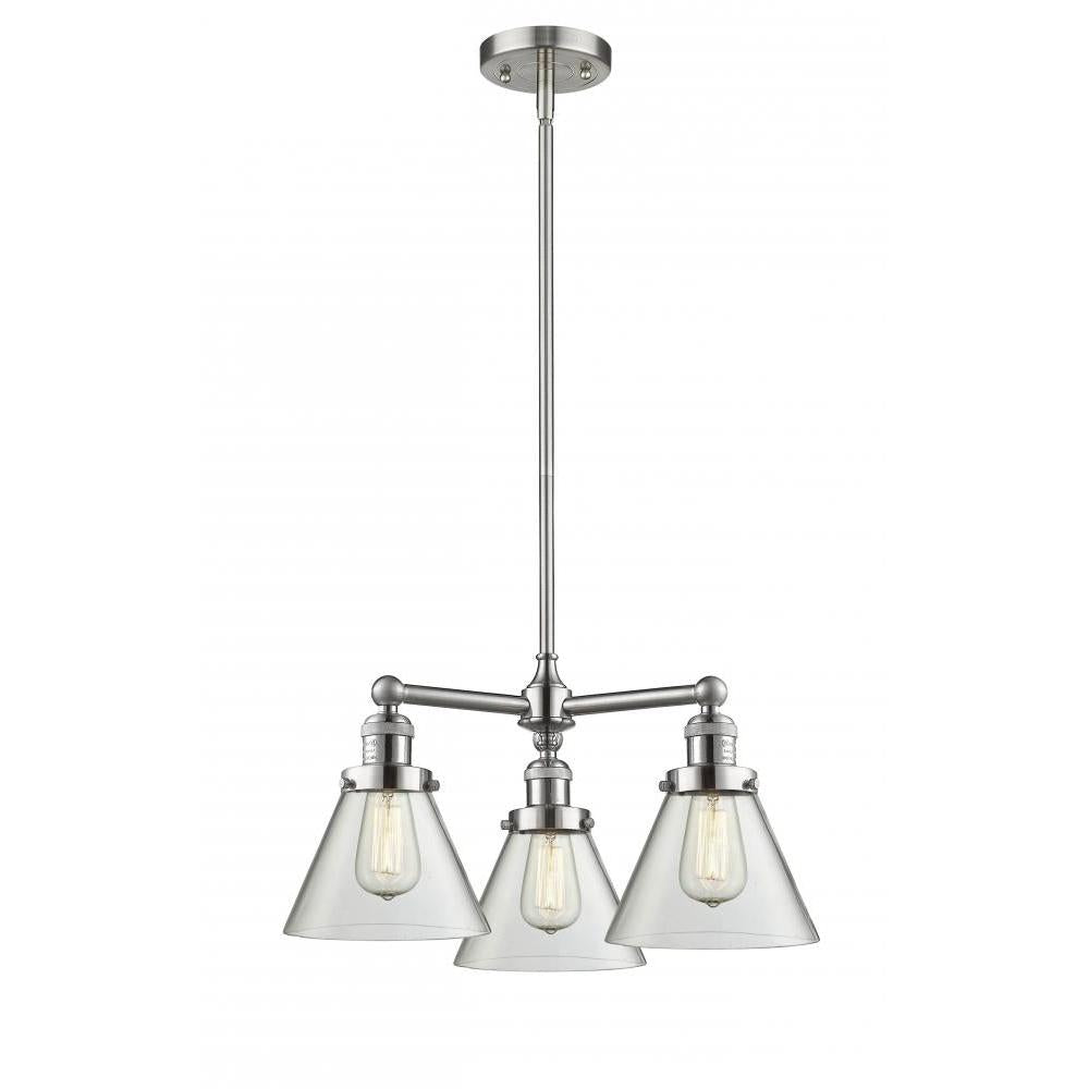 Cone - 3 Light - 22 inch - Brushed Satin Nickel - Stem Hung - Chandelier