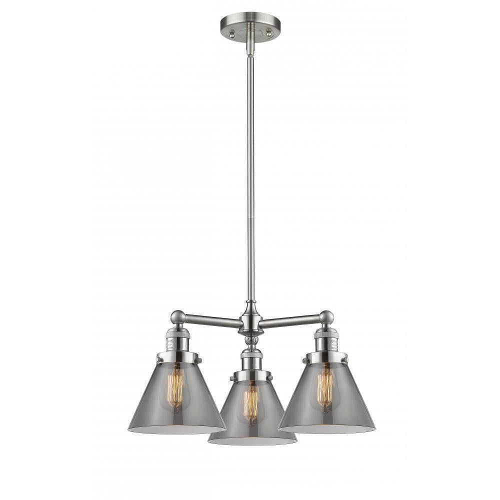 Cone - 3 Light - 22 inch - Brushed Satin Nickel - Stem Hung - Chandelier