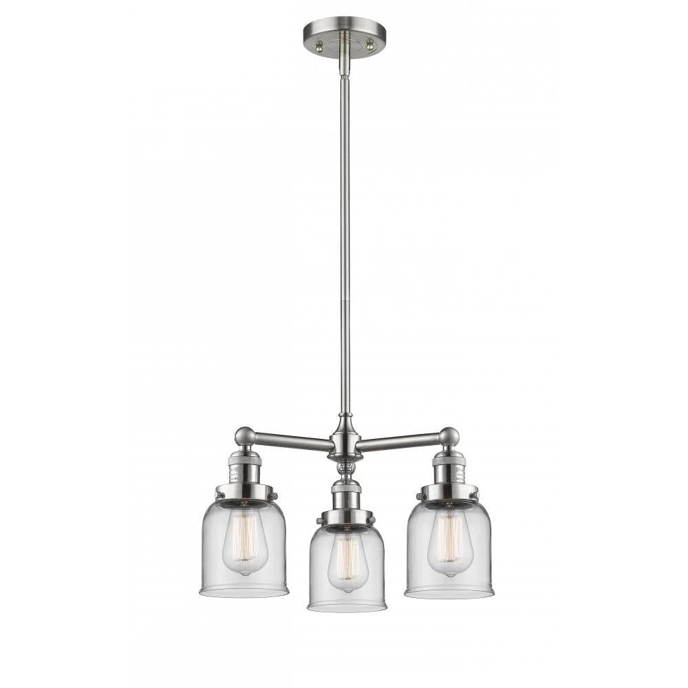 Bell - 3 Light - 19 inch - Brushed Satin Nickel - Stem Hung - Chandelier