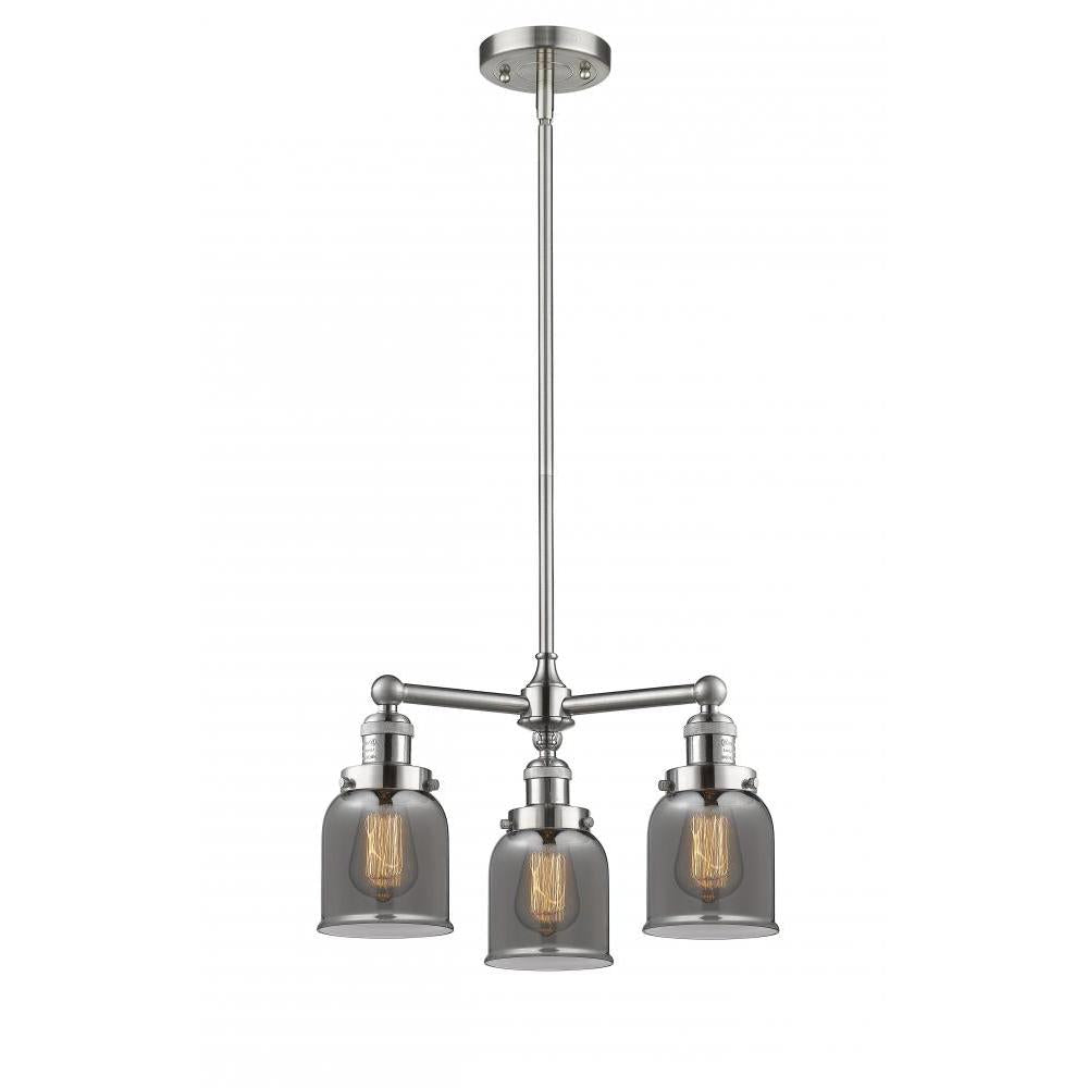 Bell - 3 Light - 19 inch - Brushed Satin Nickel - Stem Hung - Chandelier