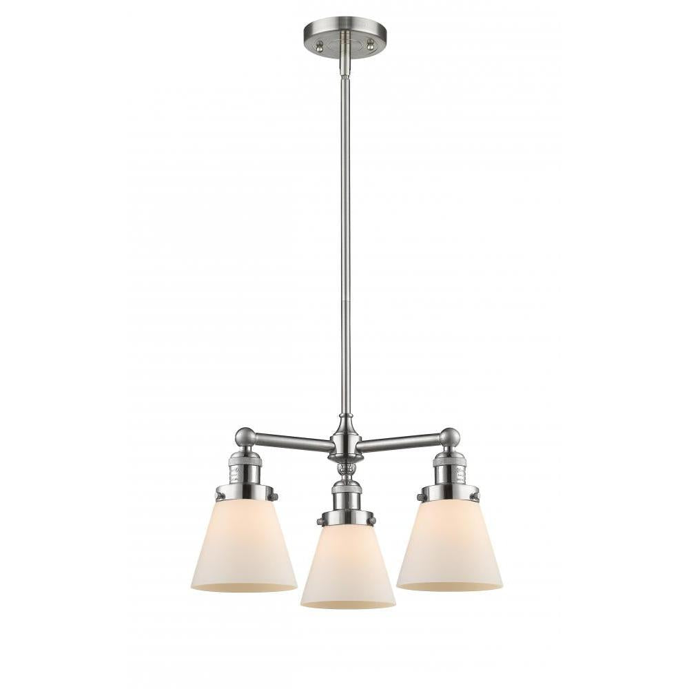 Cone - 3 Light - 19 inch - Brushed Satin Nickel - Stem Hung - Chandelier