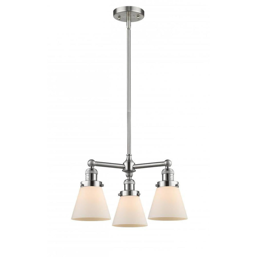 Cone - 3 Light - 19 inch - Brushed Satin Nickel - Stem Hung - Chandelier