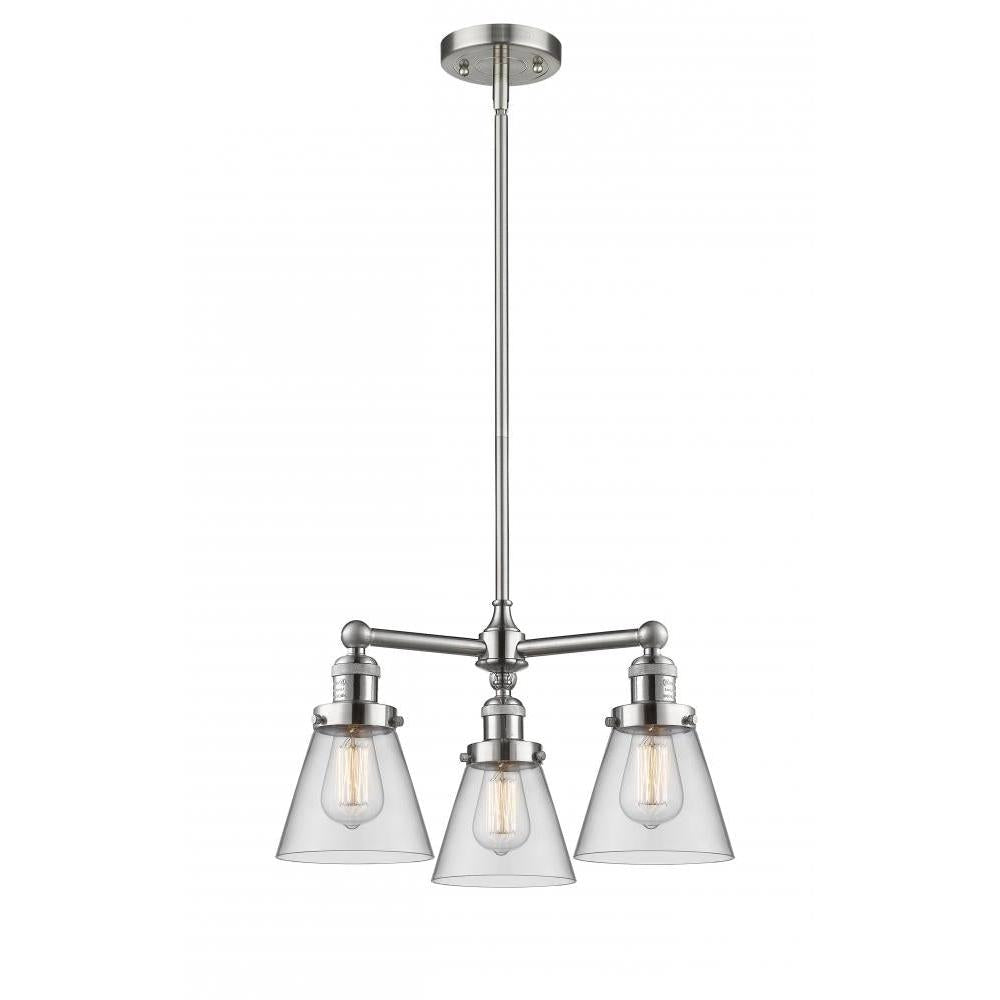 Cone - 3 Light - 19 inch - Brushed Satin Nickel - Stem Hung - Chandelier