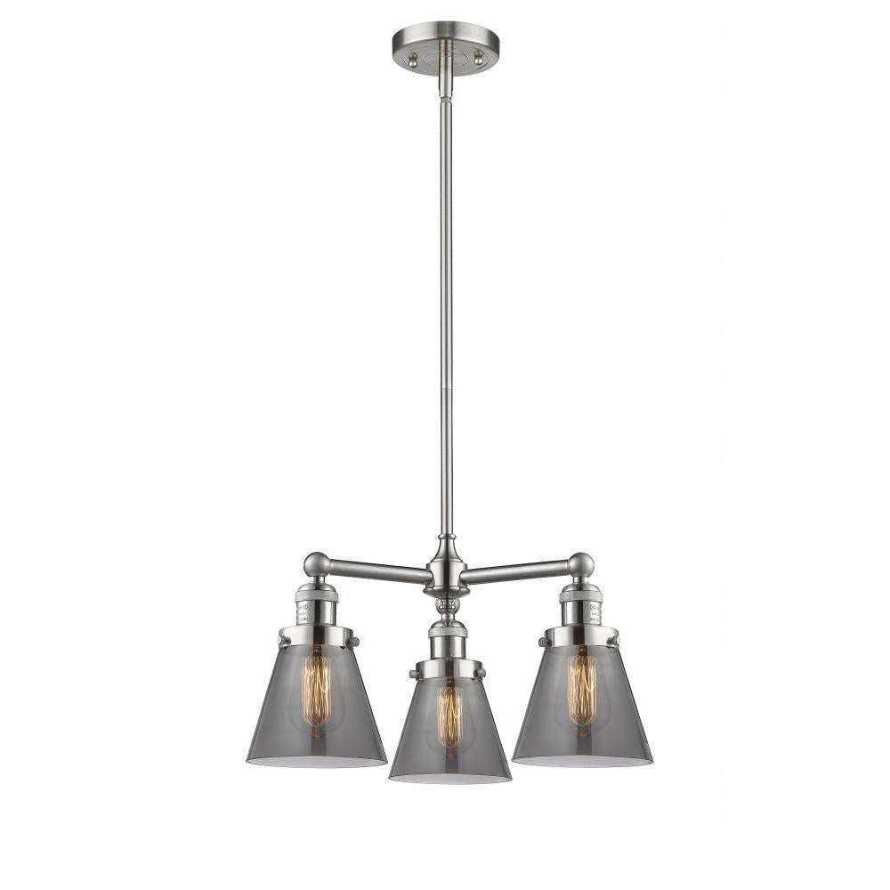 Cone - 3 Light - 19 inch - Brushed Satin Nickel - Stem Hung - Chandelier
