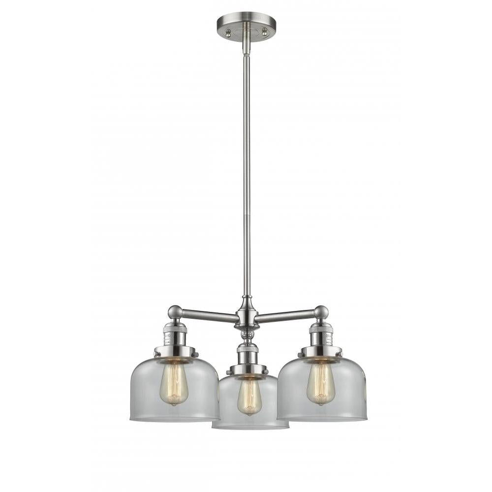 Bell - 3 Light - 22 inch - Brushed Satin Nickel - Stem Hung - Chandelier